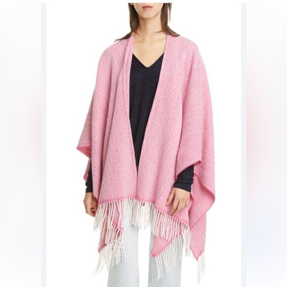 Rag and Bone HERRINGBONE WOOL BLEND PONCHO IN PINK MULTI New - Picture 1 of 7